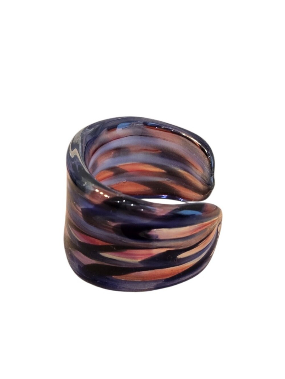 Handblown Blue Multicolor Glass Cuff Bracelet - Picture 5 of 6
